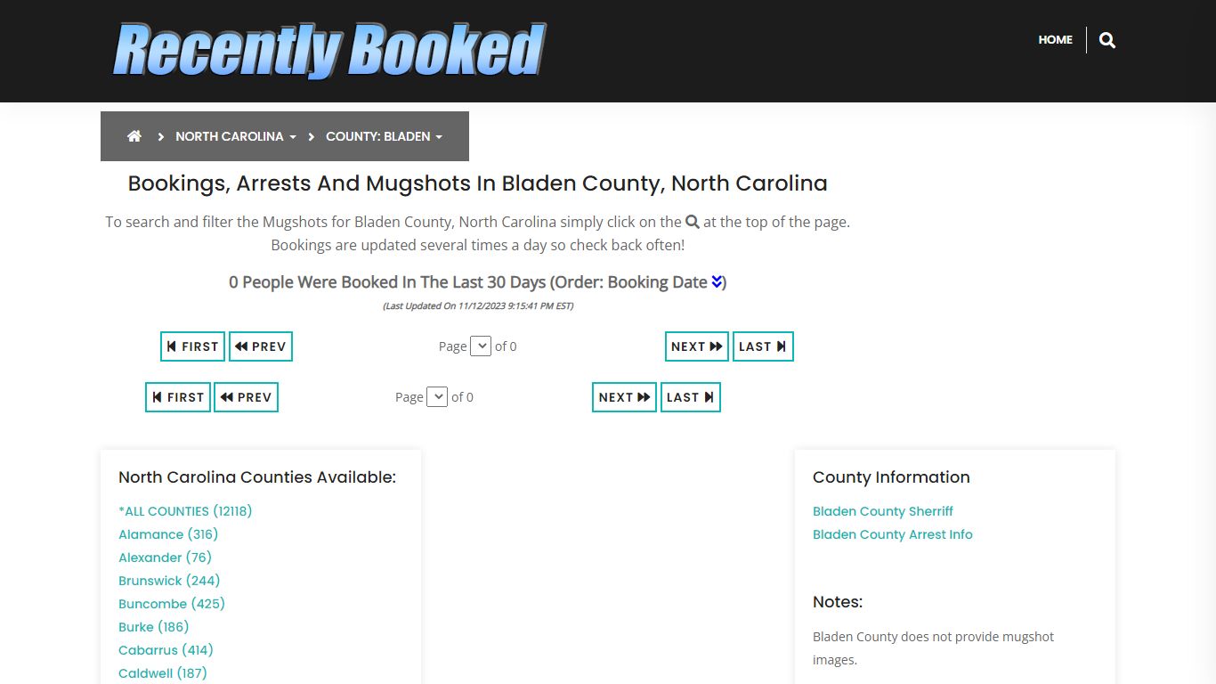 Bookings, Arrests and Mugshots in Bladen County, North Carolina